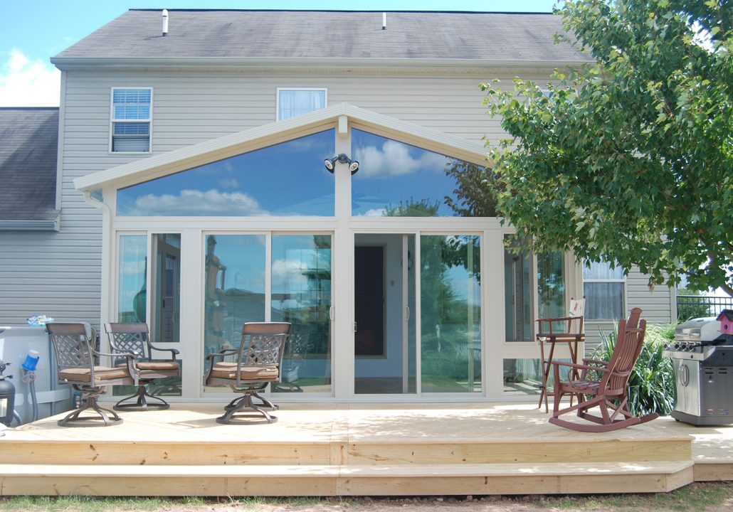Sunroom and porch with outdoor furniture in Staunton, Virginia.