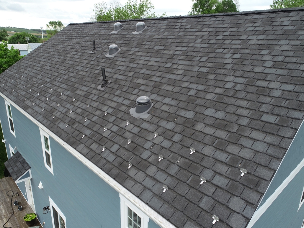 Skylights on a roof in Staunton, Virginia not in need of roof repairs.