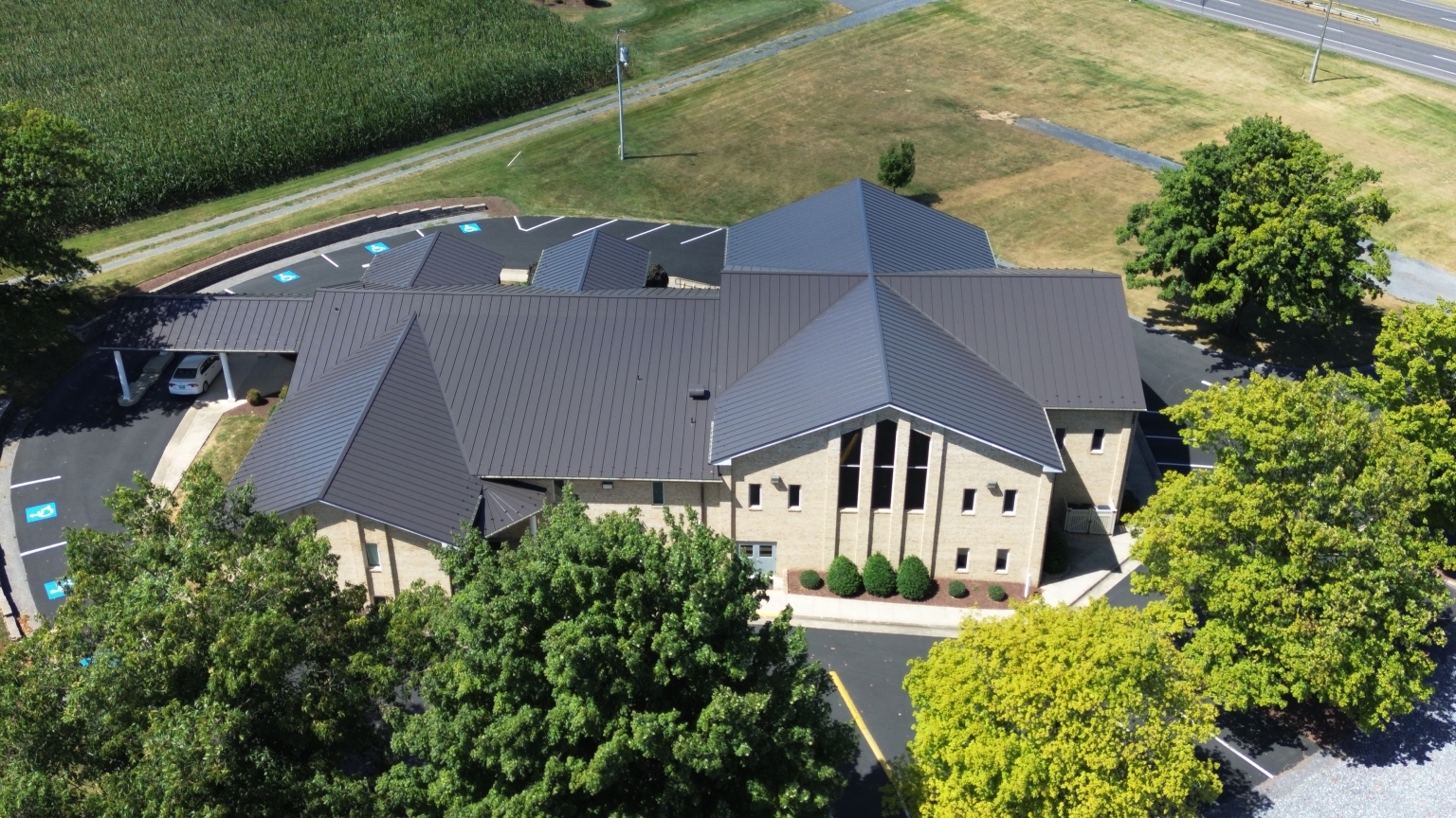 New metal roof on Dayton Mennonite Church
