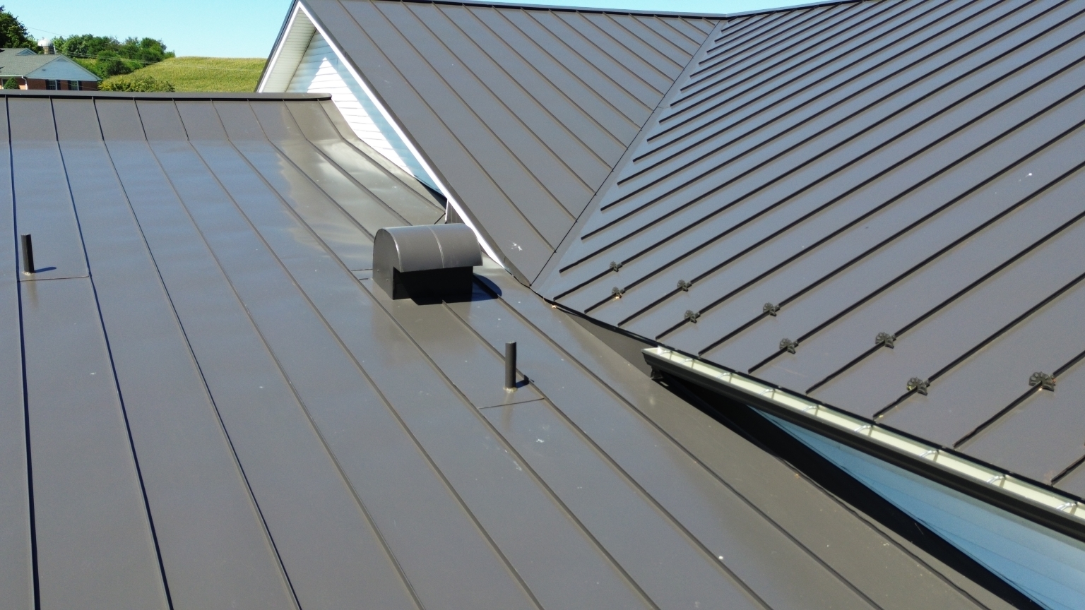 Close up of metal roof line fix