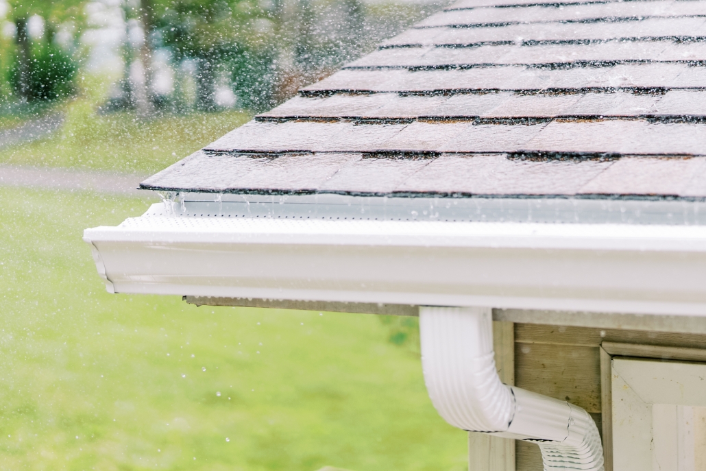 gutters functioning to collect rain